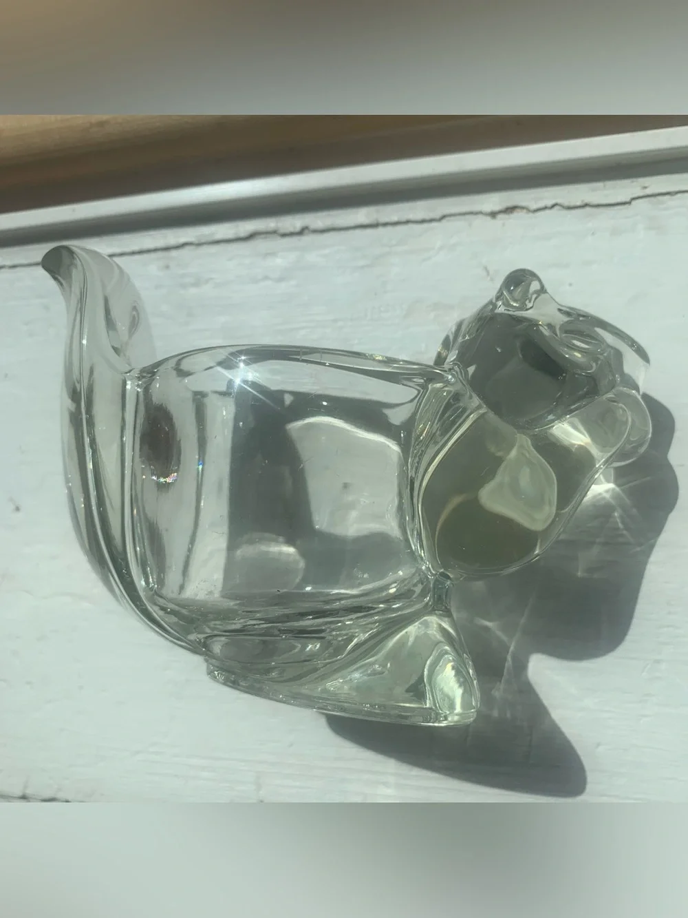 Adorable Vintage AVON clear glass chipmunk squirrel eating acorn candle holder